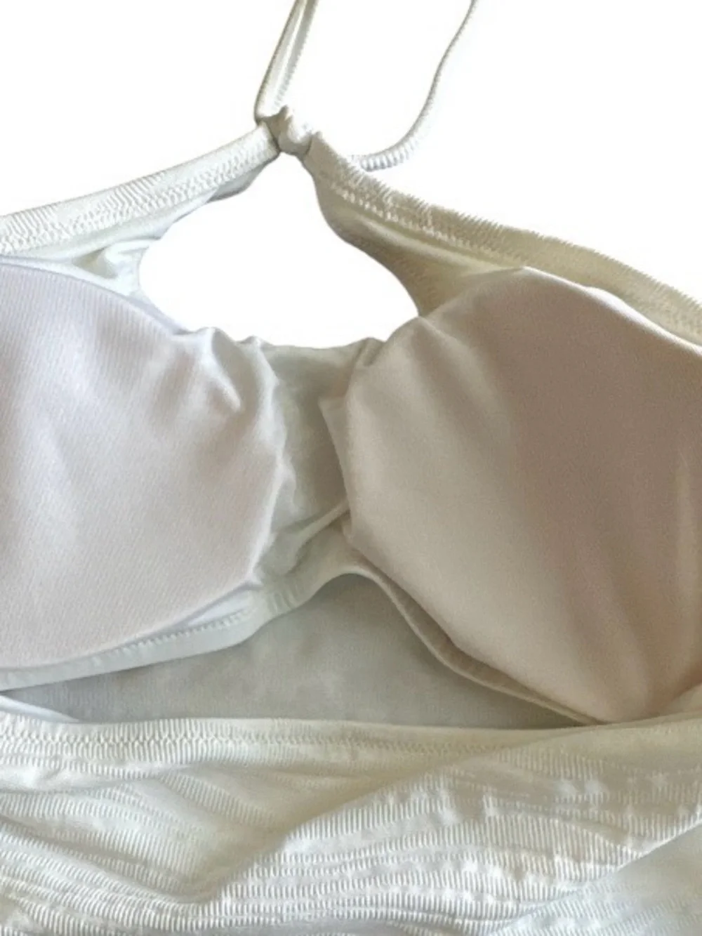 aerie White Halter Bandeau Top with Beige Ribbed Bikini Bottoms